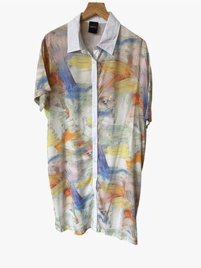 Mimoto Women’s Short-Sleeve Abstract Brushstroke dress Multicolor